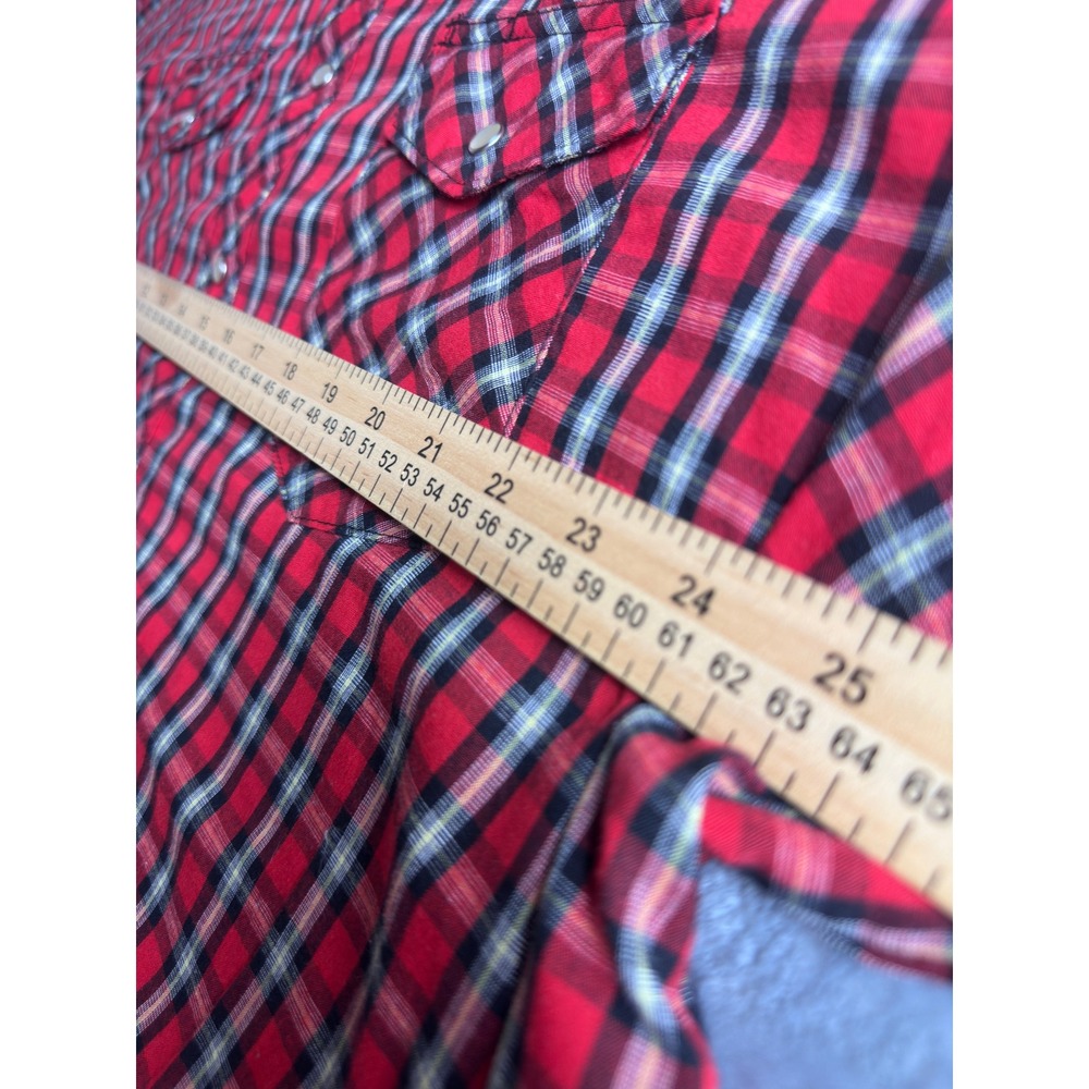 Wrangler Western Shirt Mens 2XT Tall Red Plaid Pearl Snap Short Sleeve - Picture 5 of 8
